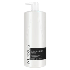 Nexxus Clean & Pure conditioner front bottle shows detox benefits and size