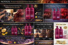 Nexxus before and after hair showing improved color shine benefit