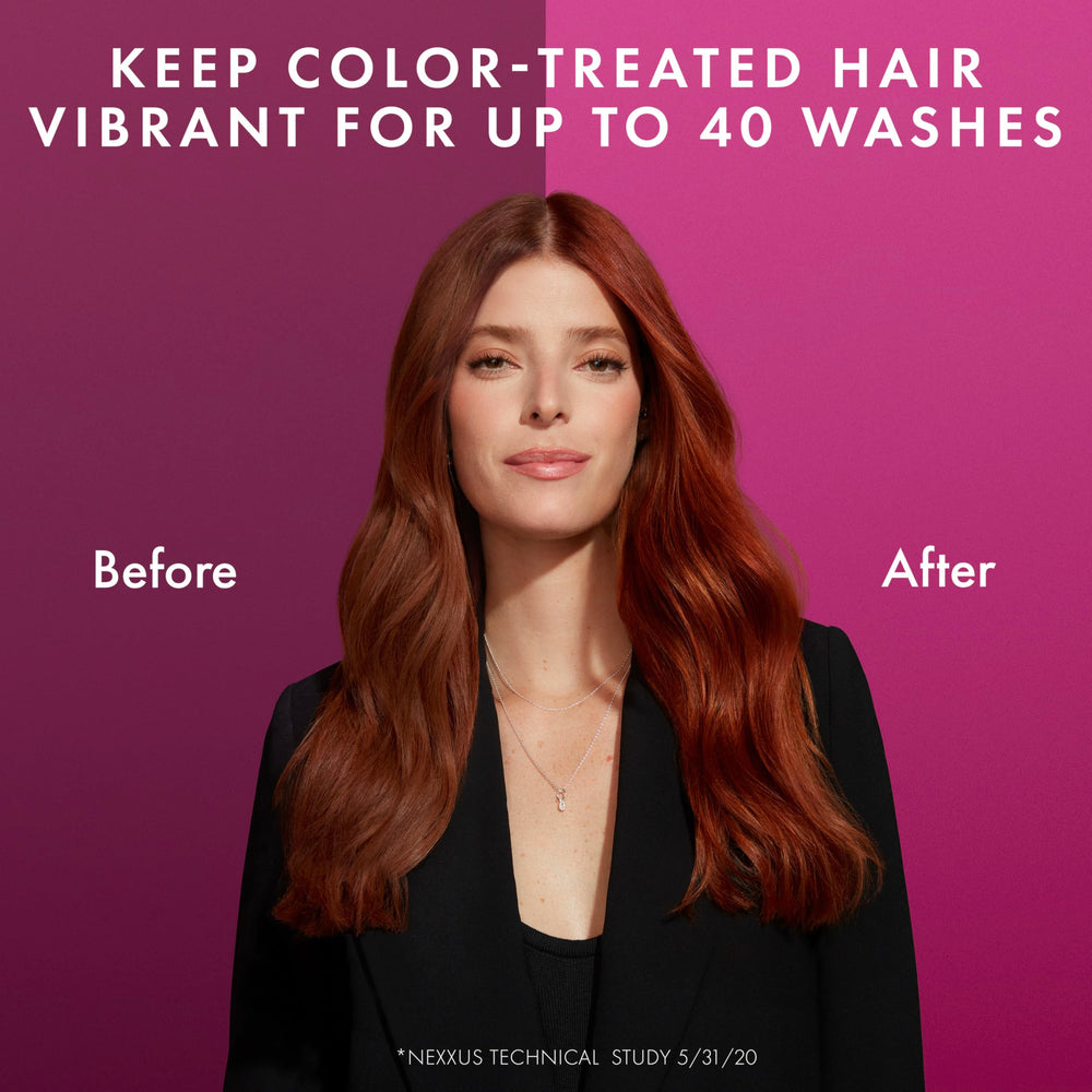 Nexxus Color Assure applied to wet hair in shower, strengthens and smooths