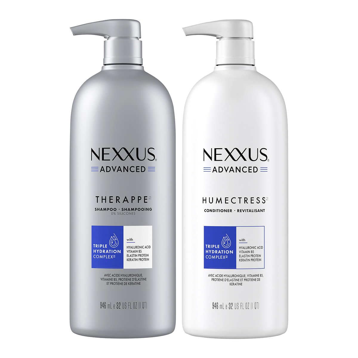 Nexxus close-up of creamy shampoo and conditioner texture for hydration