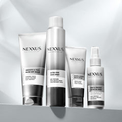 Nexxus size comparison in hand indicating portable 3.4 oz convenience