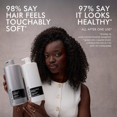 Nexxus bottle label closeup highlighting Polysoft Hydrator technology benefits