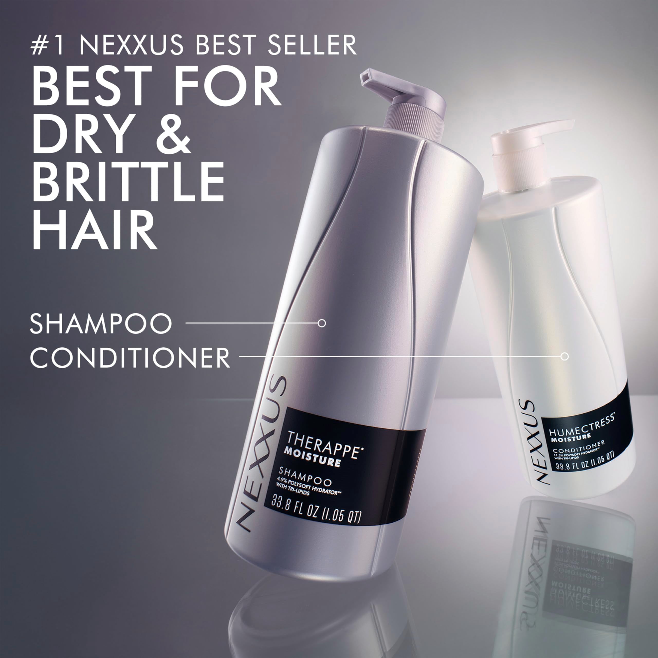 Nexxus duo on bathroom shelf suggesting salon results at home