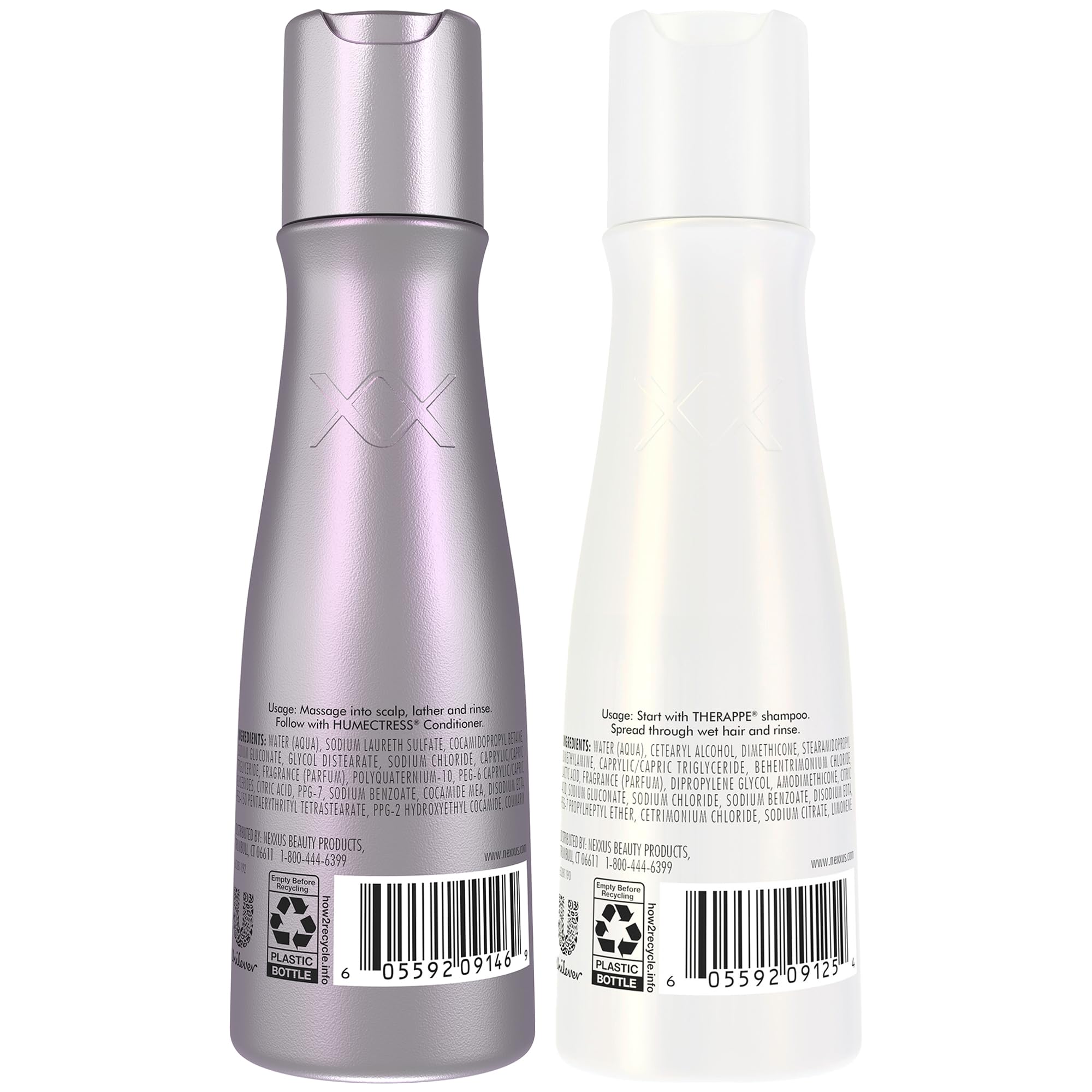 Nexxus bottles in hand illustrating travel-size convenience