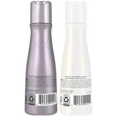 Nexxus bottles in hand illustrating travel-size convenience