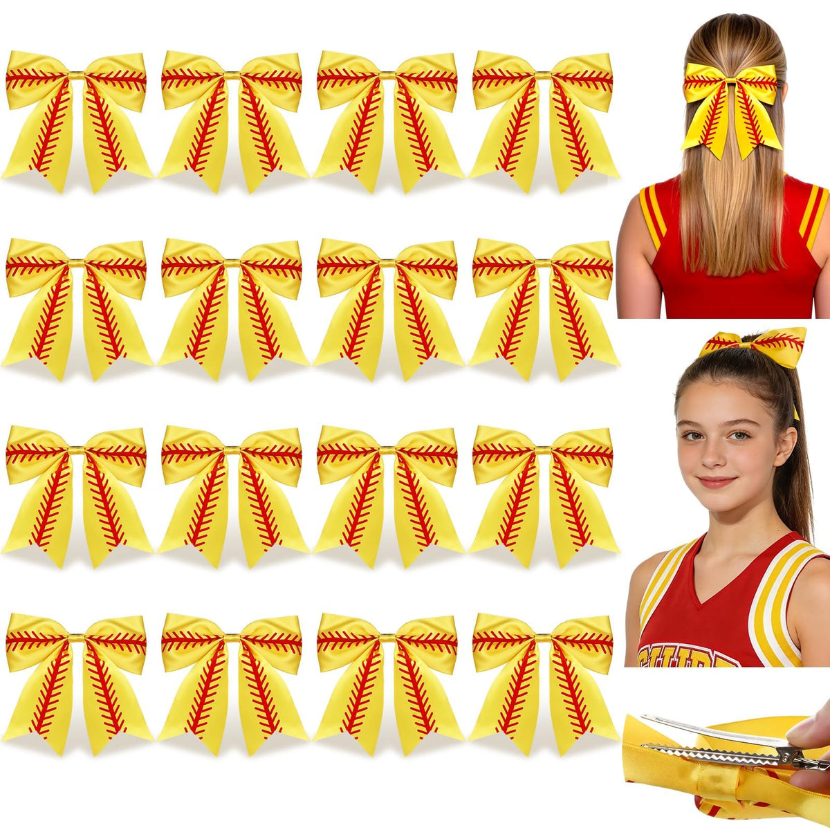 NFAMRZCAR front pack of 16 softball bows showing team-ready quantity and bright colors