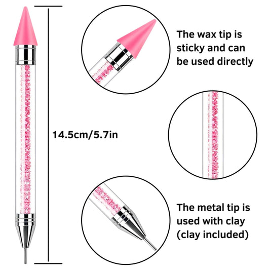 NFRBTD close-up wax tip demonstrating secure small-rhinestone pickup benefit