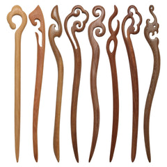 Ngdhkd front view of eight wooden hair sticks showing colors and patterns, stylish variety