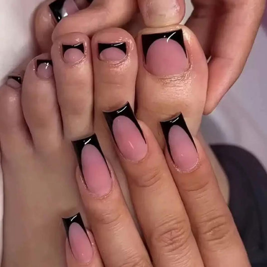 NHIXK close-up of square black French tips showing smooth durable surface