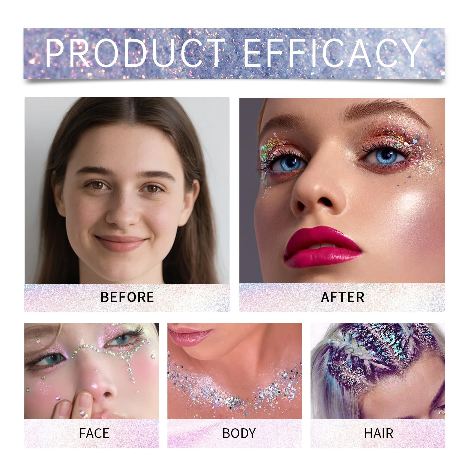 NHIYQF glitter stick applied on model's cheekbones for vibrant highlight