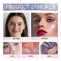 NHIYQF glitter stick applied on model's cheekbones for vibrant highlight