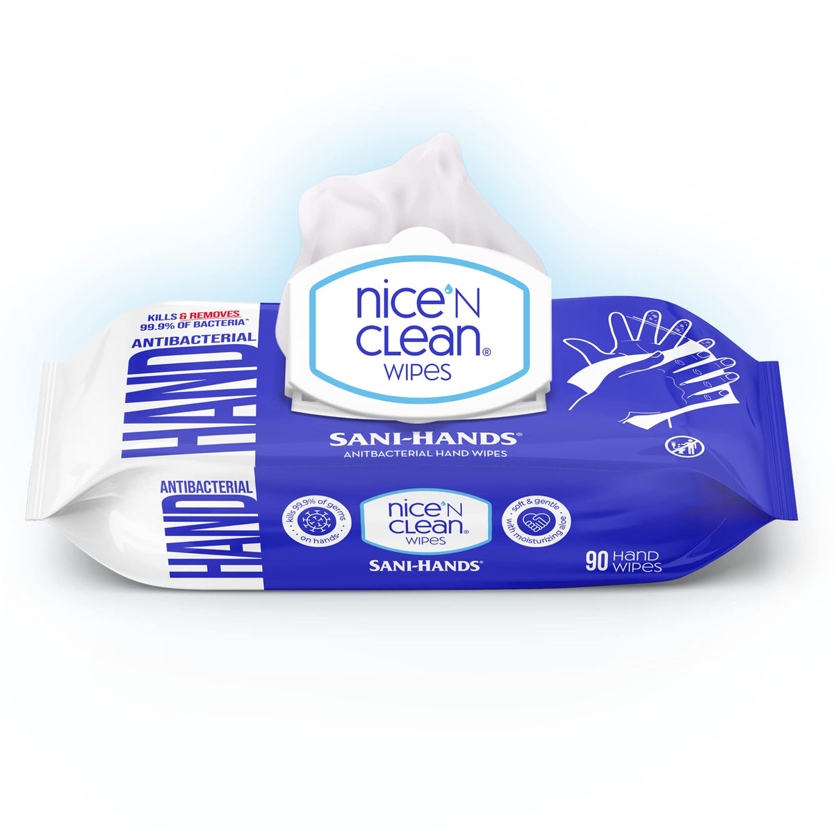 Nice 'N Clean front packaging showing resealable 90-count pack and convenience