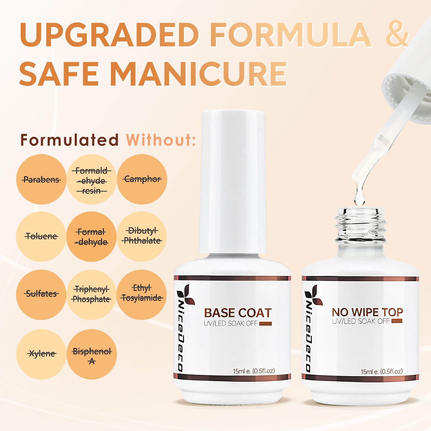 Nicedeco bottle closeup with brush demonstrating easy application and precise brush control for smooth coats