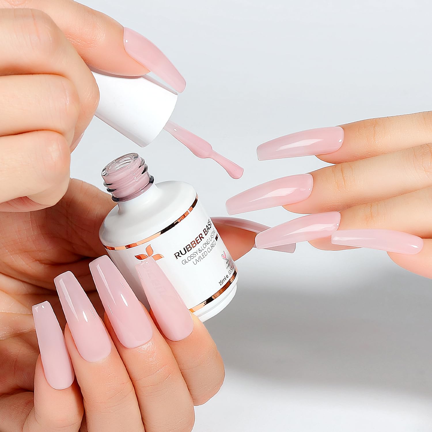 Nicedeco finished manicure lifestyle shot showing glossy purplish-pink result that lasts longer