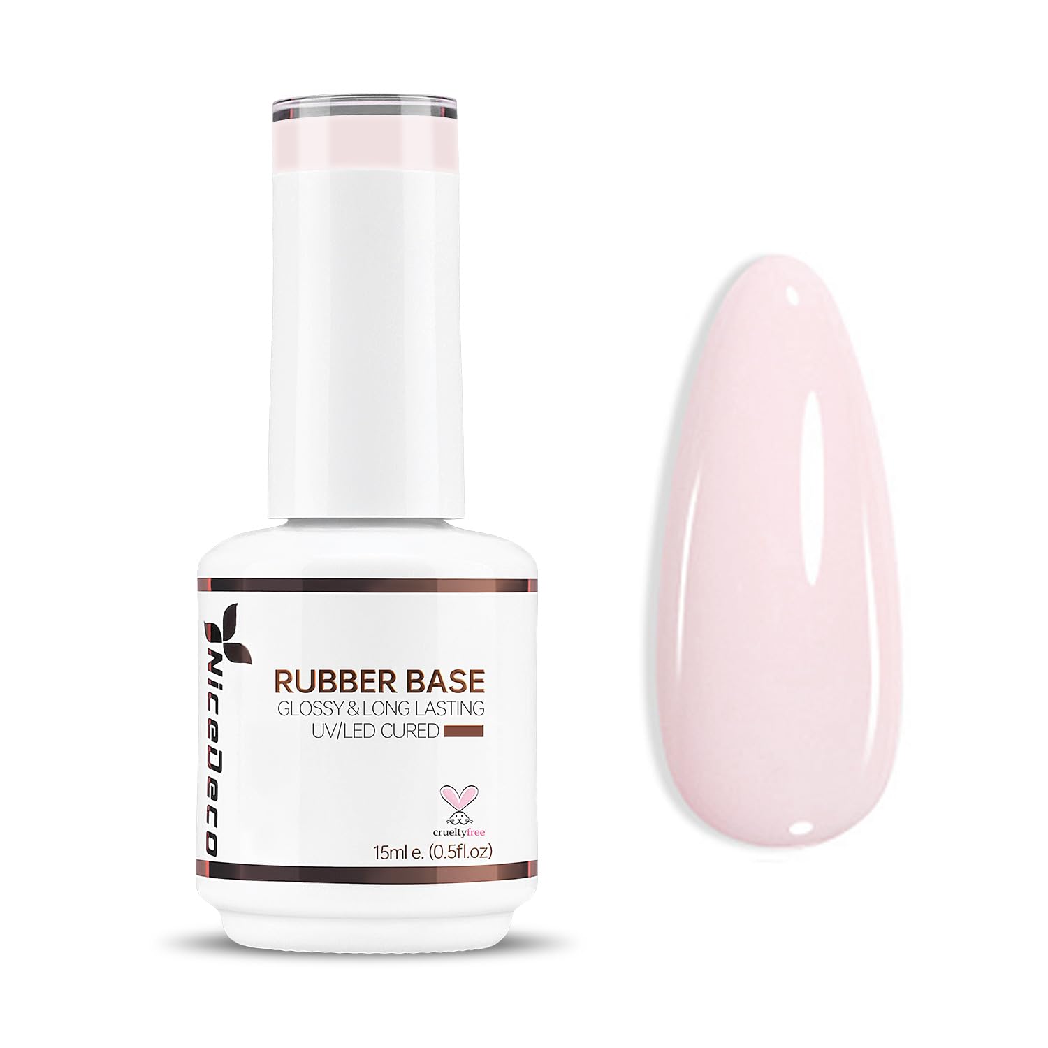 Nicedeco bottle front showing purplish-pink rubber base and clear label benefiting easy identification