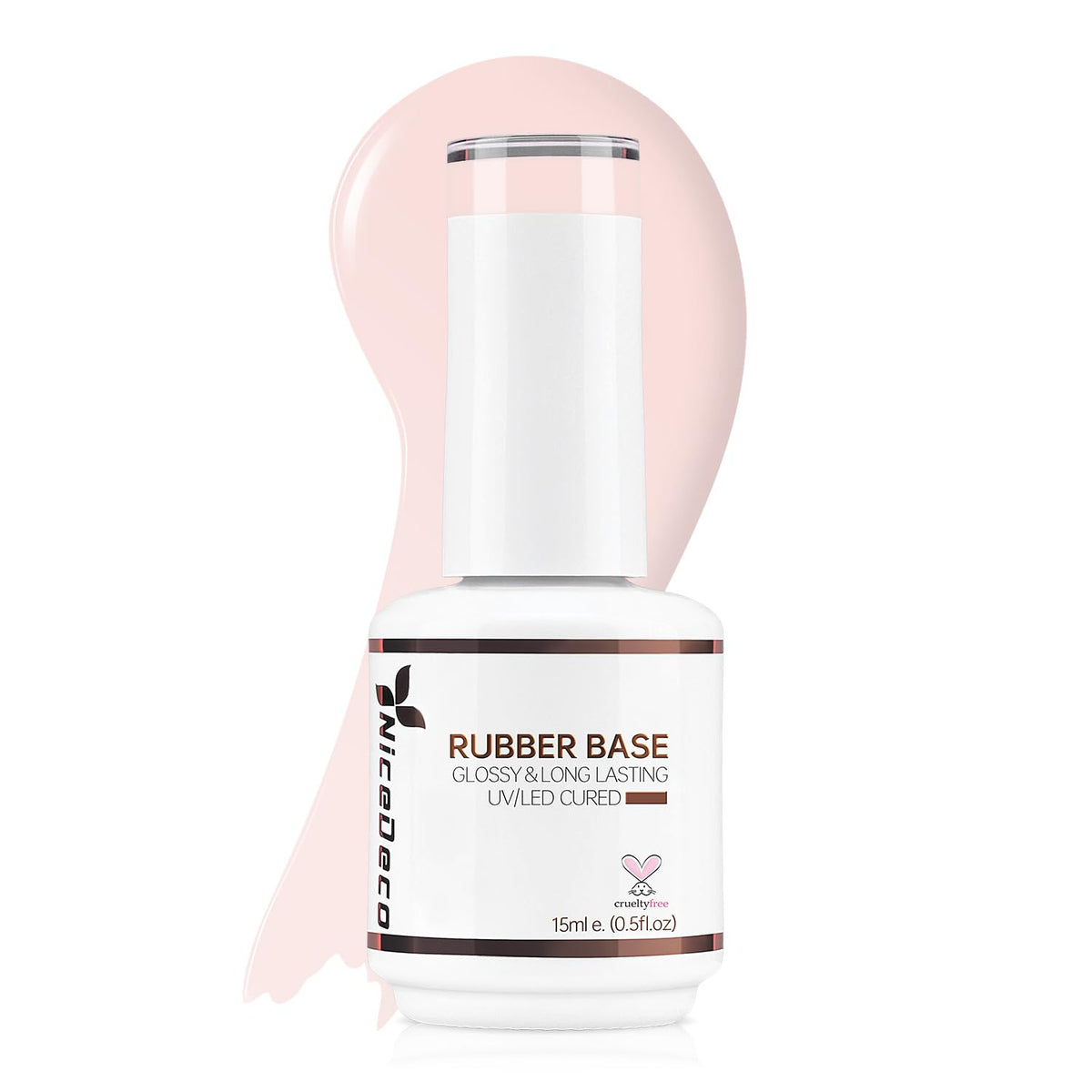 Nicedeco front bottle showing nude rubber base, clear protection benefit