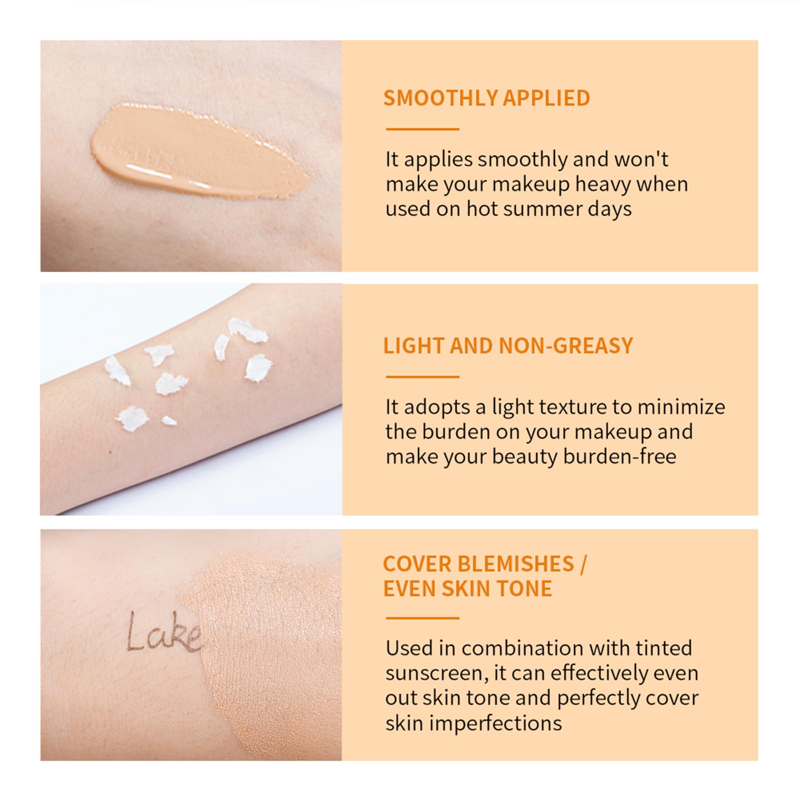 NICEFACE swatches on forearm showing coverage and blendability benefit