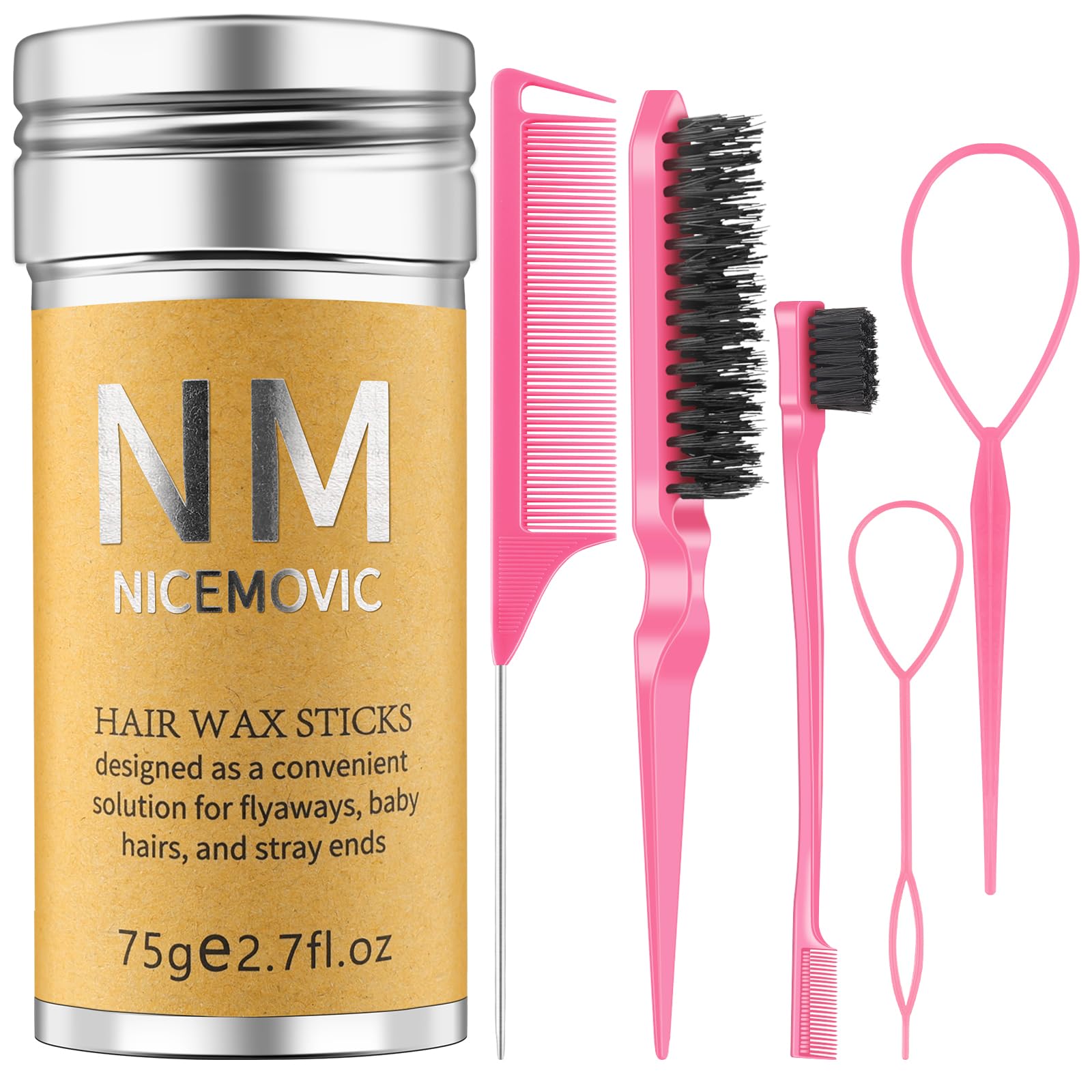 NICEMOVIC hair wax stick front packaging showing compact kit benefits