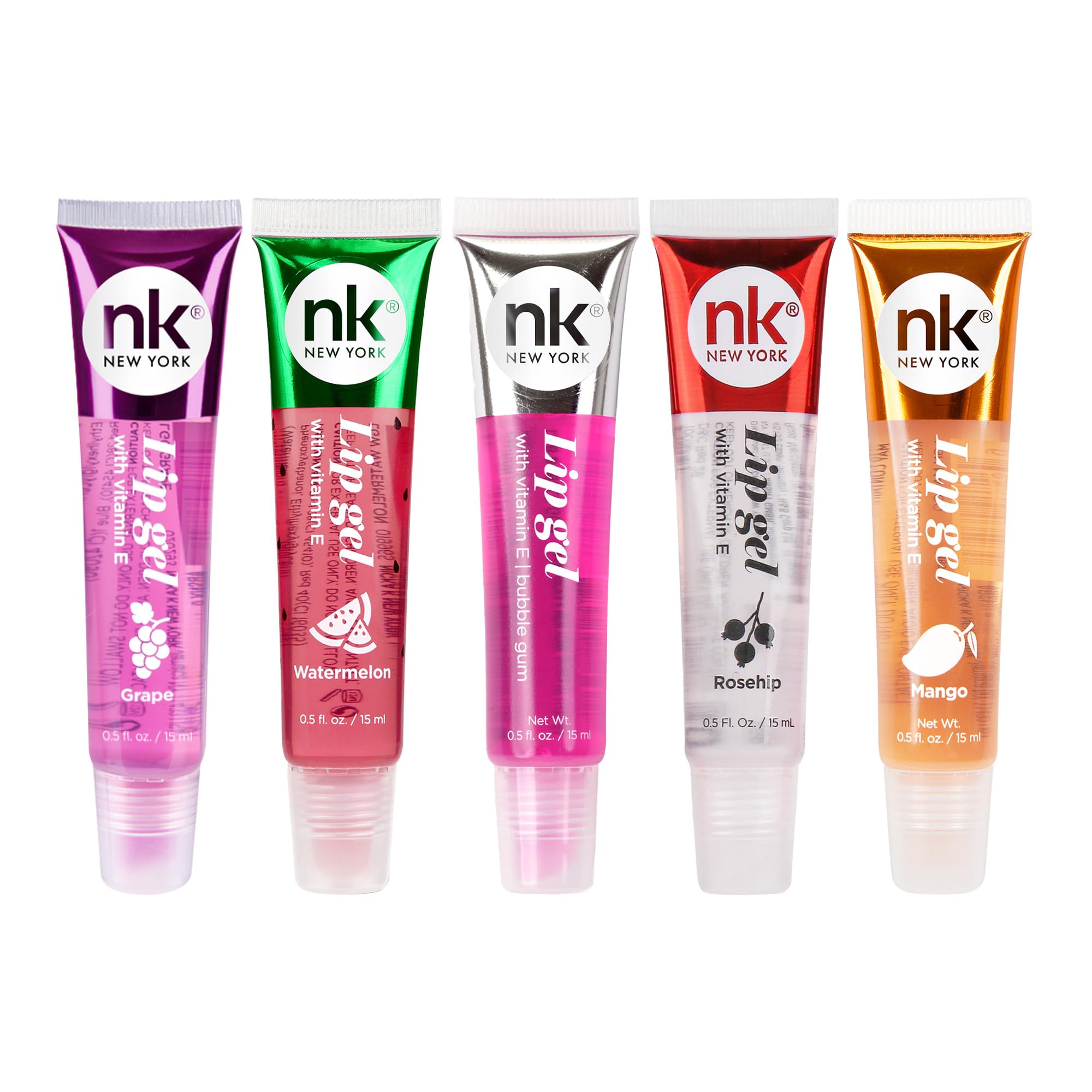 NICKA K NEW YORK front packaging showing five hydrating lip gels and portability benefit