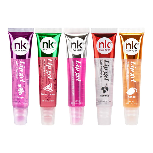 NICKA K NEW YORK front packaging showing five hydrating lip gels and portability benefit