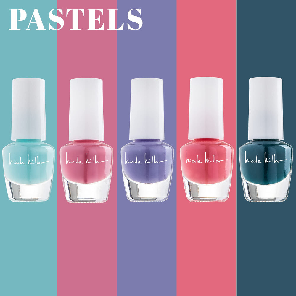 Nicole Miller New York color swatches on nail tips showing finish variety and matching options benefit
