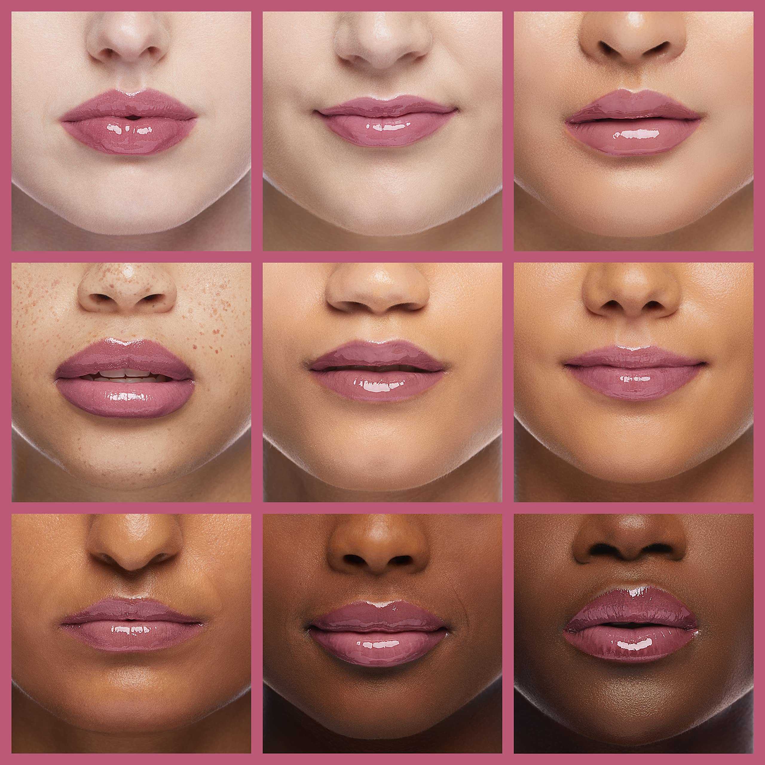 Nicole Miller lip swatch close-up showing shimmery pink payoff