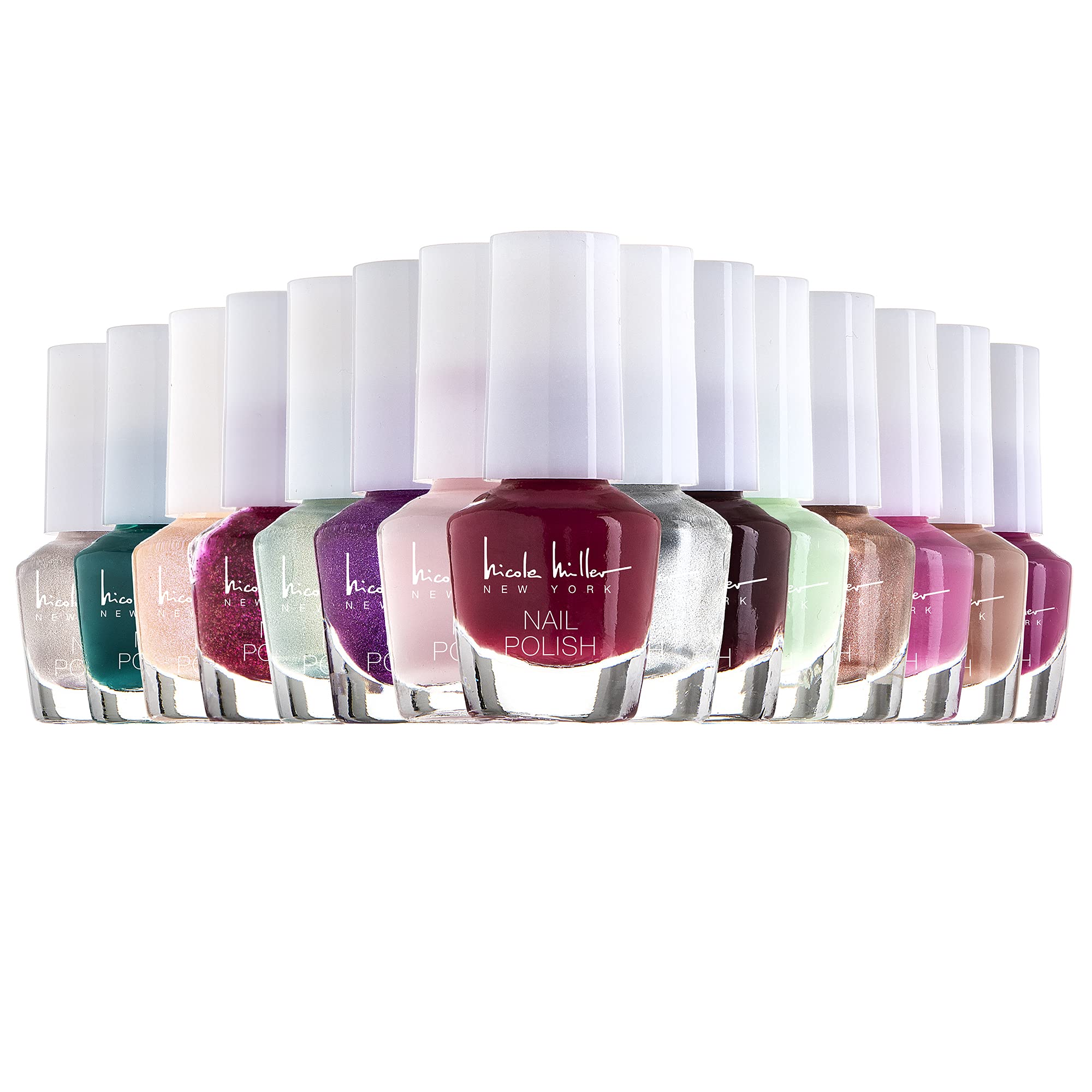 Nicole Miller front packaging view shows neat 15-bottle set and gift-ready presentation