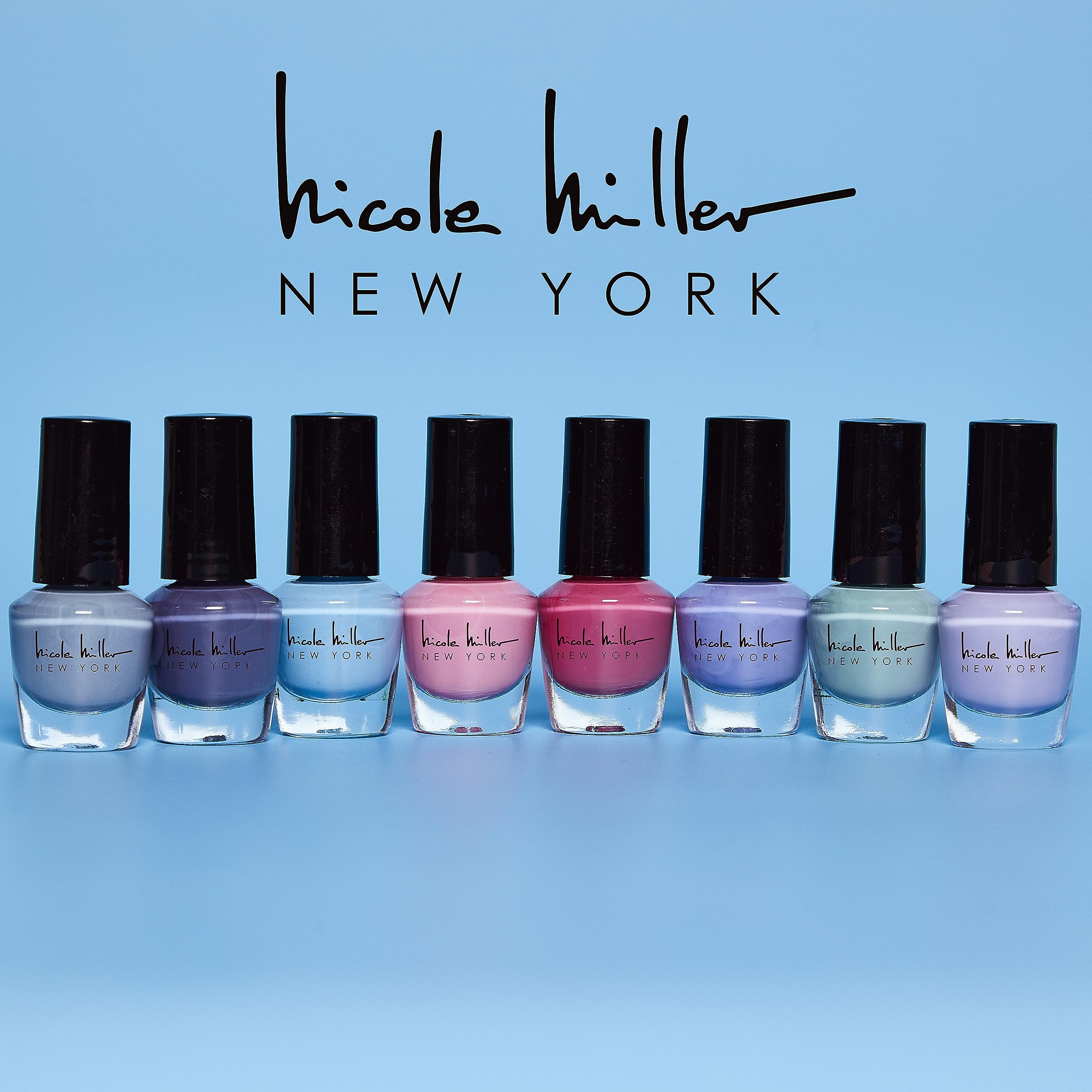 Nicole Miller bottles beside a coin for size comparison and compactness benefit