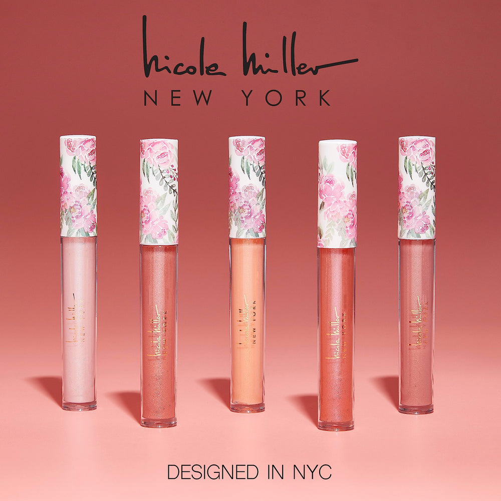 Nicole Miller individual gloss tubes lined up displaying shades for easy selection