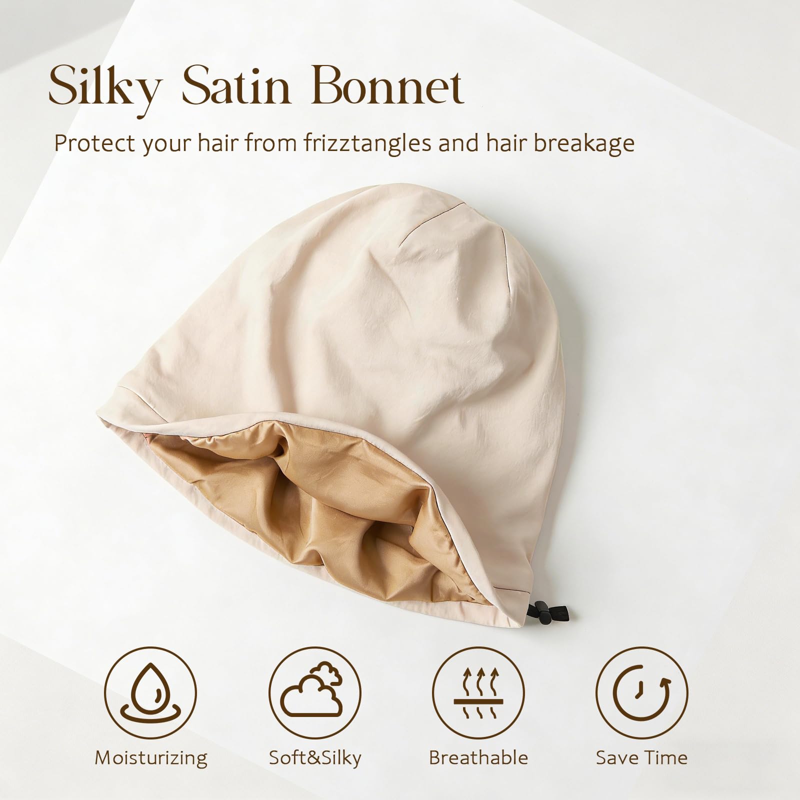 NICPOO satin lining close-up showing smooth fabric that reduces friction and frizz