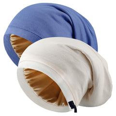 NICPOO bonnet front view in blue and khaki showing design and colors, protective benefit