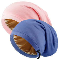 NICPOO bonnet front view showing blue and pink caps protecting hair