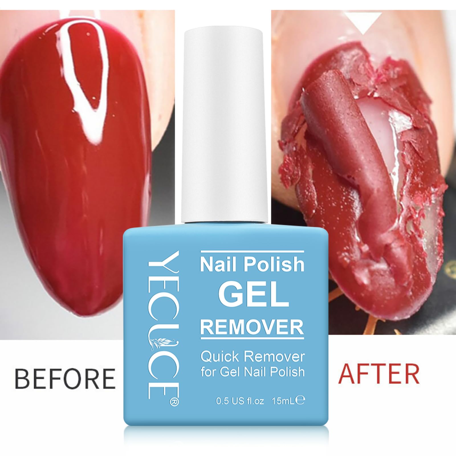 NIFEISHI before and after nails showing lifted gel and clean nail surface