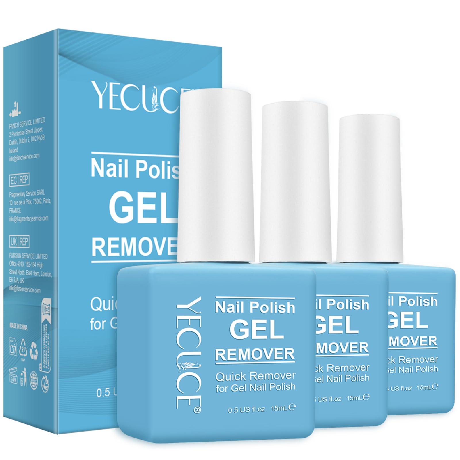 NIFEISHI front view of three 15ml remover bottles showing compact travel-ready packaging and convenience
