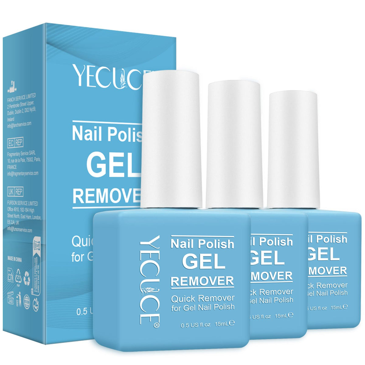 NIFEISHI front view of three 15ml remover bottles showing compact travel-ready packaging and convenience