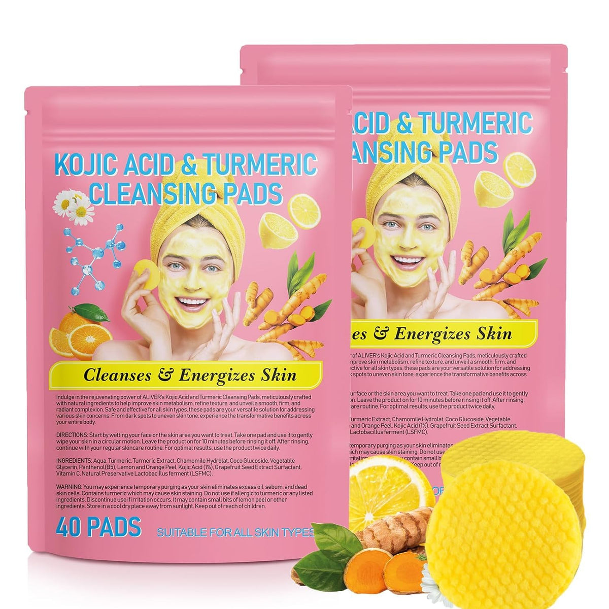 NIFEISHI front packaging showing 80 turmeric kojic pads and clear benefits