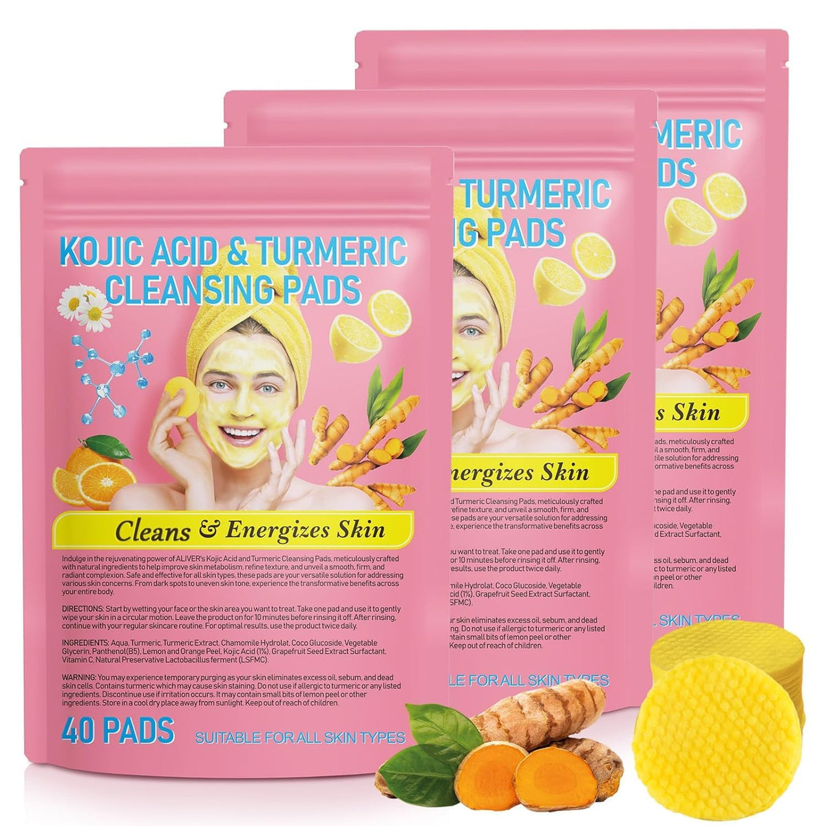 NIFEISHI front packaging of turmeric pads showing count and benefits for quick cleansing