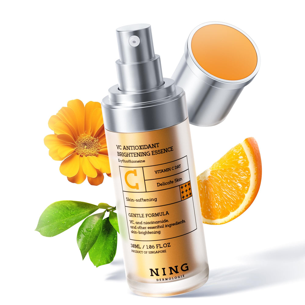 NING DERMOLOGIE front bottle shot showing sleek label and brightening formula