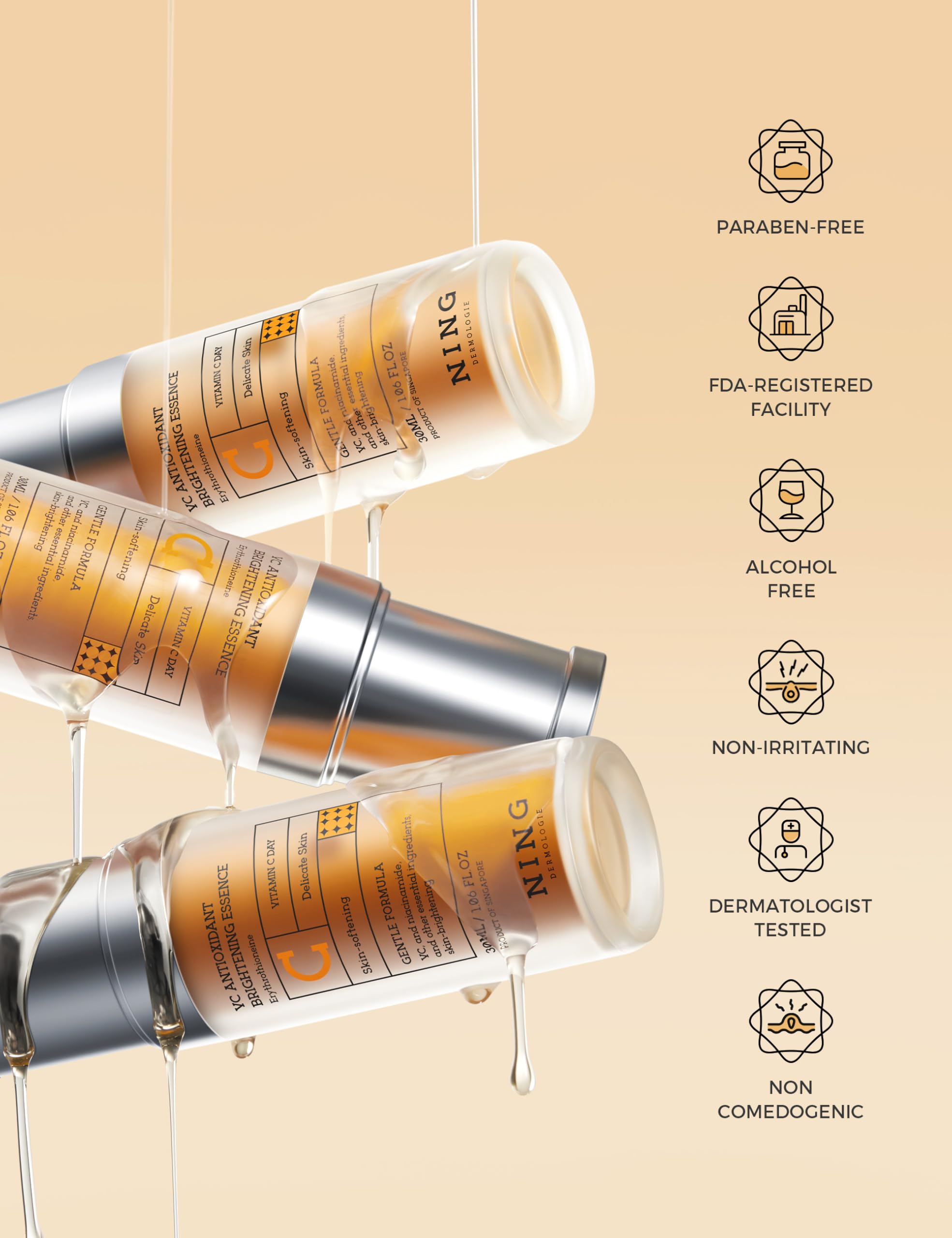 NING DERMOLOGIE vacuum-sealed cap detail preserving freshness and potency