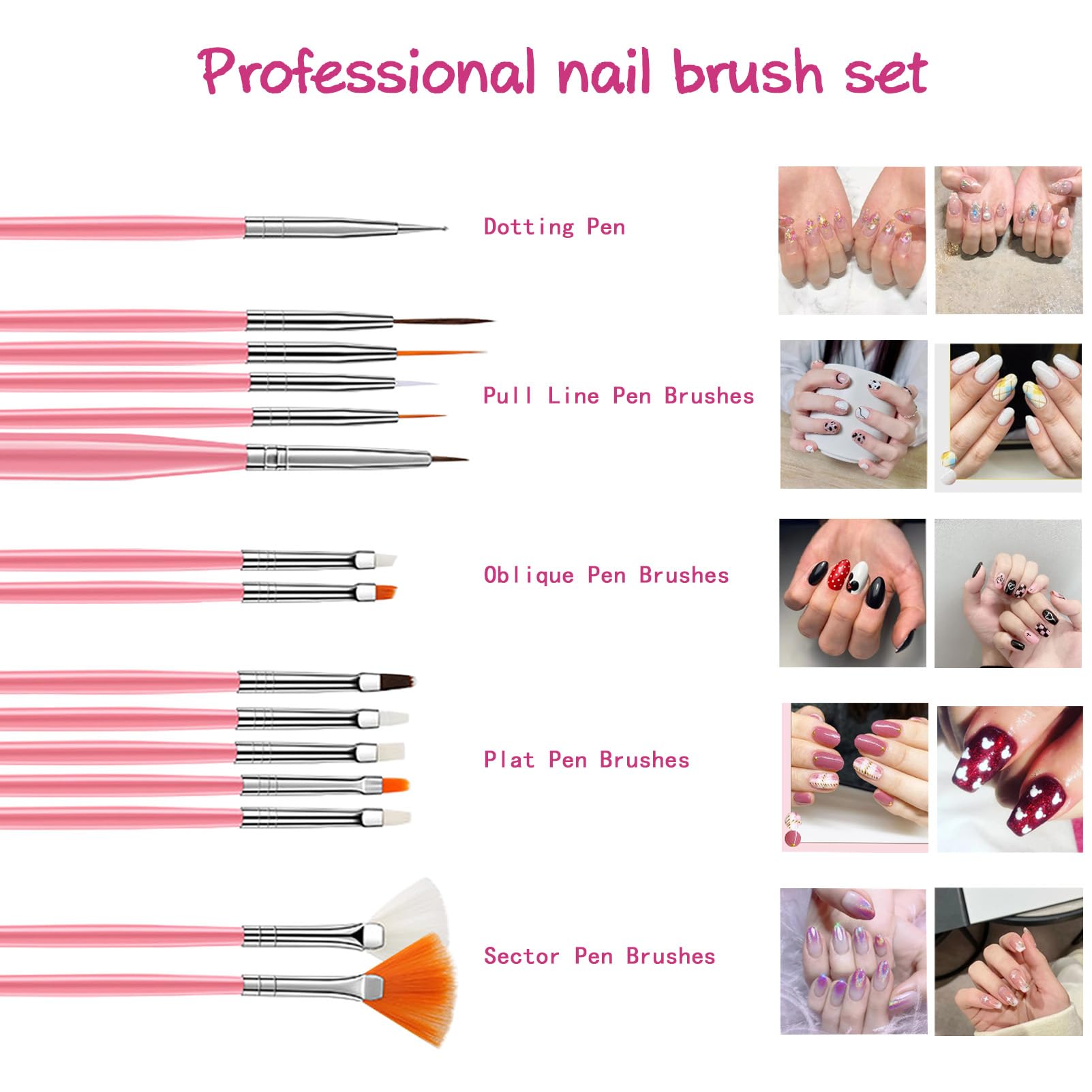 Ningrou assorted nail art brushes fanned showing different tips for precision work benefit