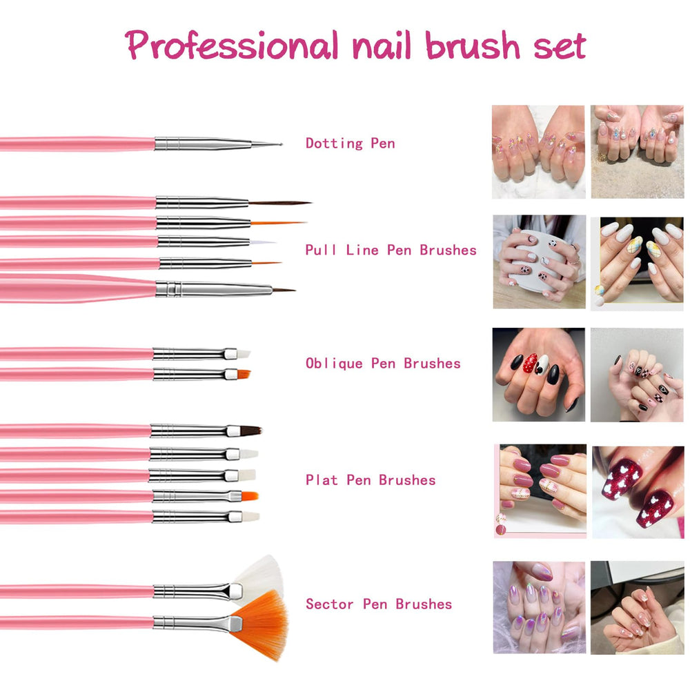 Ningrou assorted nail art brushes fanned showing different tips for precision work benefit