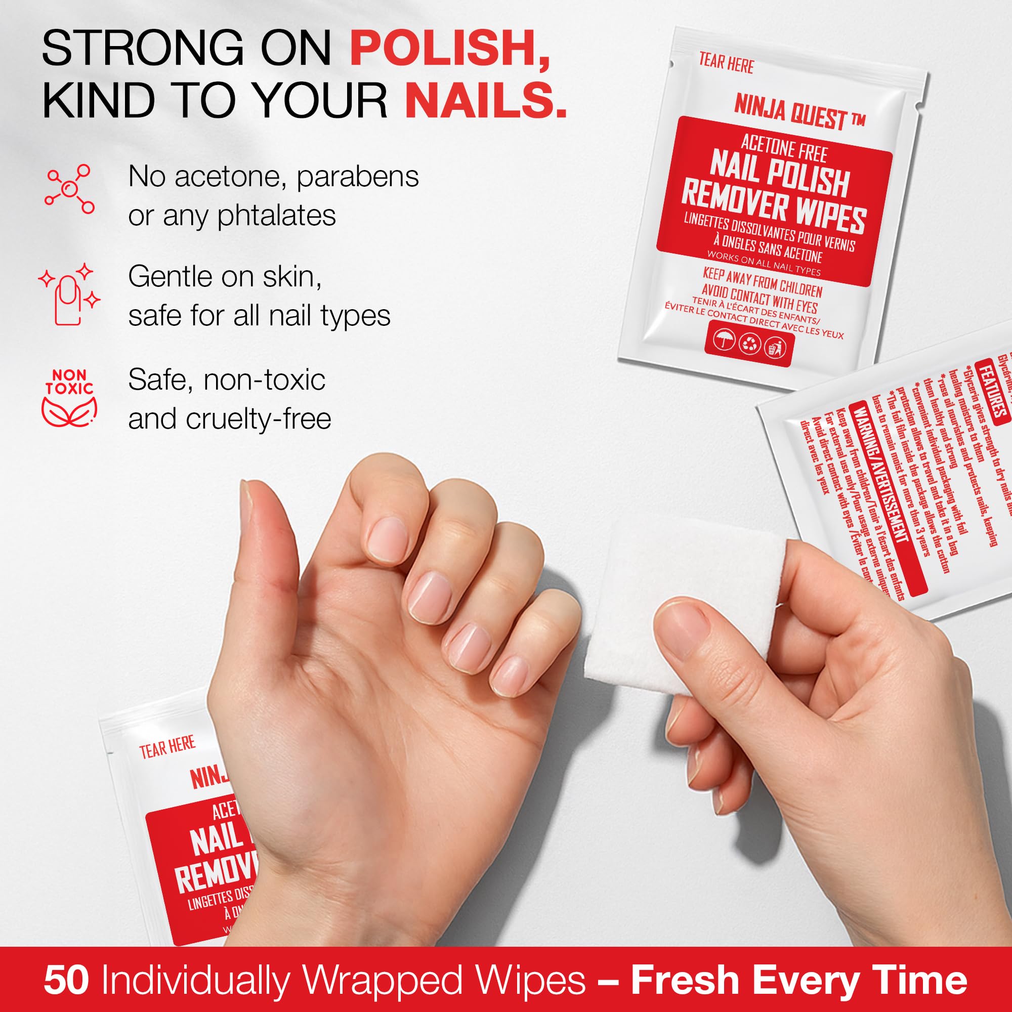 NINJA QUEST single wipe pulled from packet demonstrating ready use