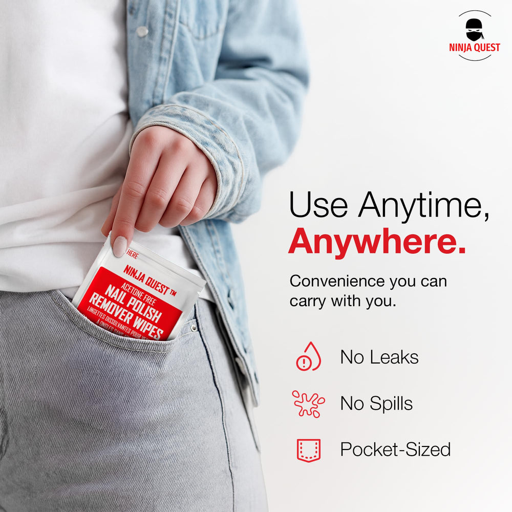 NINJA QUEST wipes in a purse ready for on-the-go touch-ups