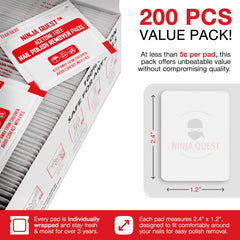 NINJA QUEST pad removing polish from fingernail demonstrating quick, mess-free removal