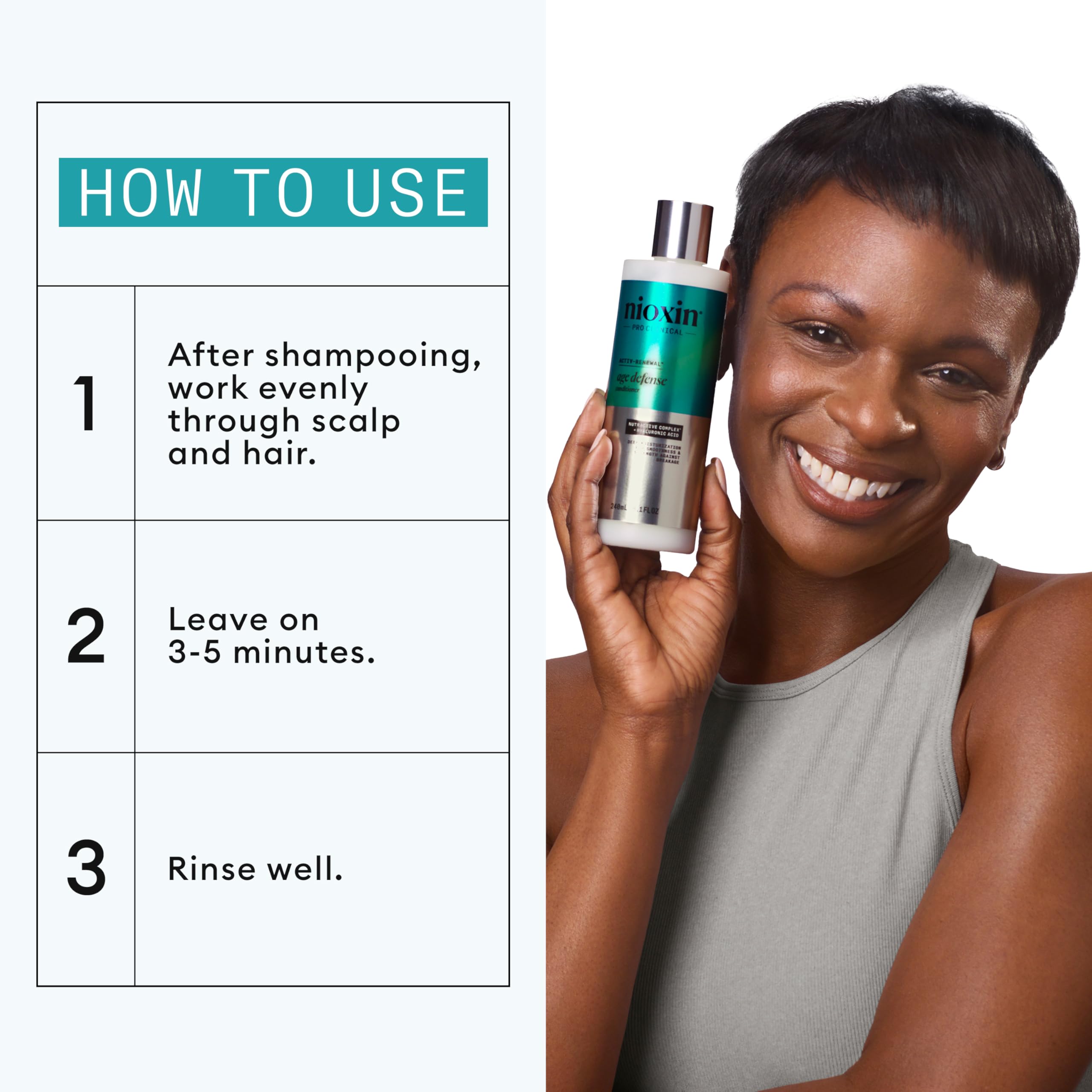NIOXIN conditioner being applied to hair showing smoothing benefit