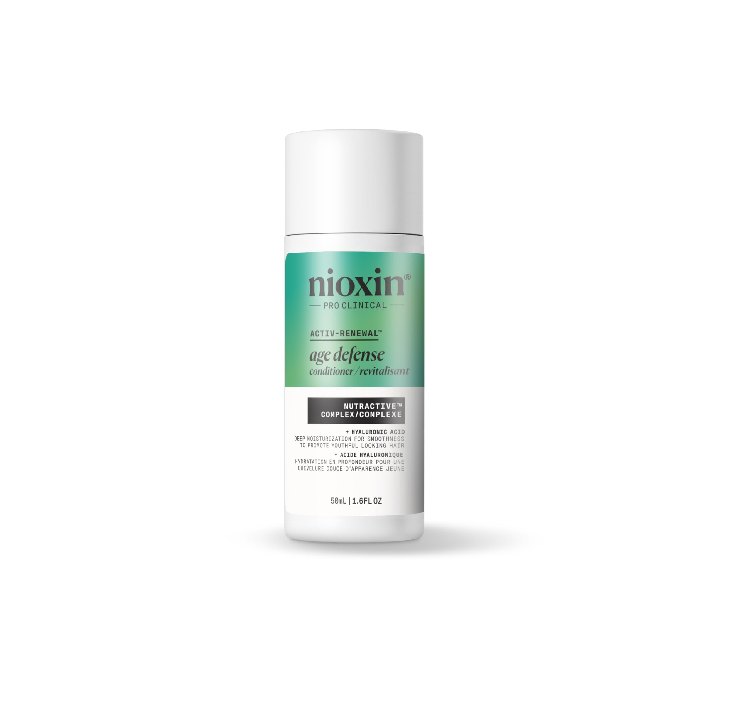 NIOXIN front bottle showing product and compact travel size benefit