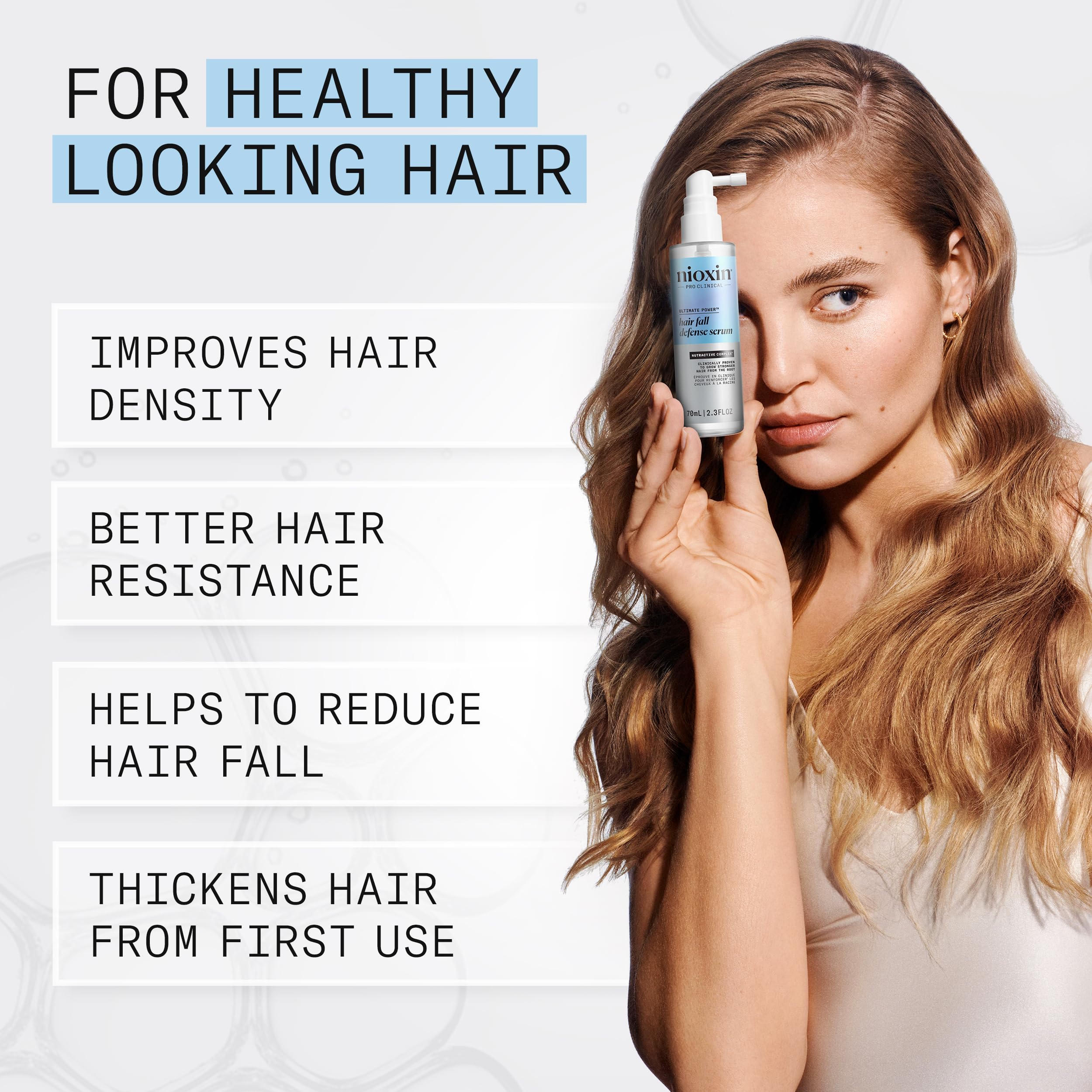 Nioxin applying dropper to scalp demonstrating targeted root treatment