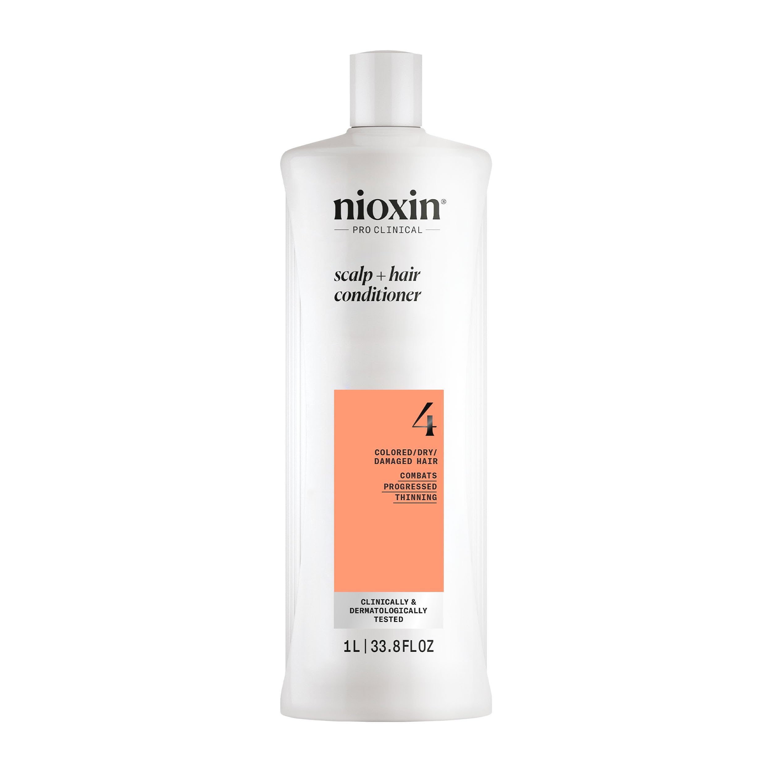 Nioxin front packaging showing System 4 conditioner and benefit of fuller-looking hair