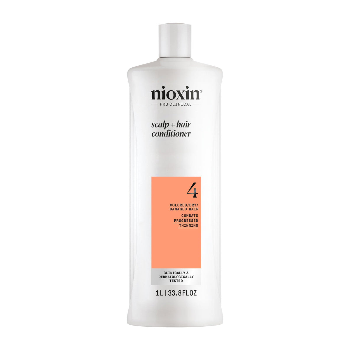 Nioxin front packaging showing System 4 conditioner and benefit of fuller-looking hair