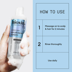 Nioxin in-bathroom routine with bottle by sink showing daily-use convenience benefit
